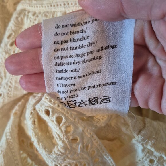 SKAIST TAYLOR | Eyelet Embroidered Boho Mini Dress | Pale Yellow | Size 8 - Picture 14 of 16